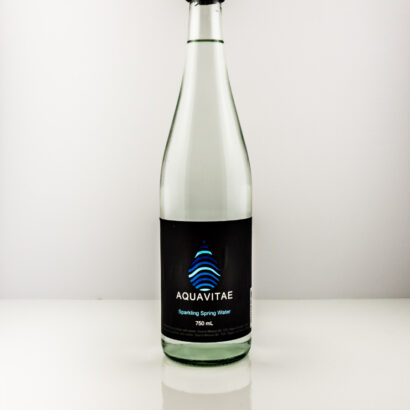 Glass Bottle with Black Cap, Sparkling Spring Water